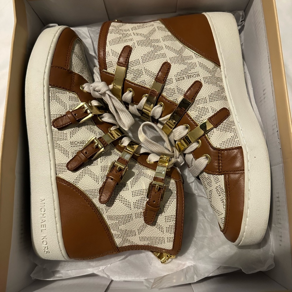 Michael Kors Brown and White High-Top Sneakers